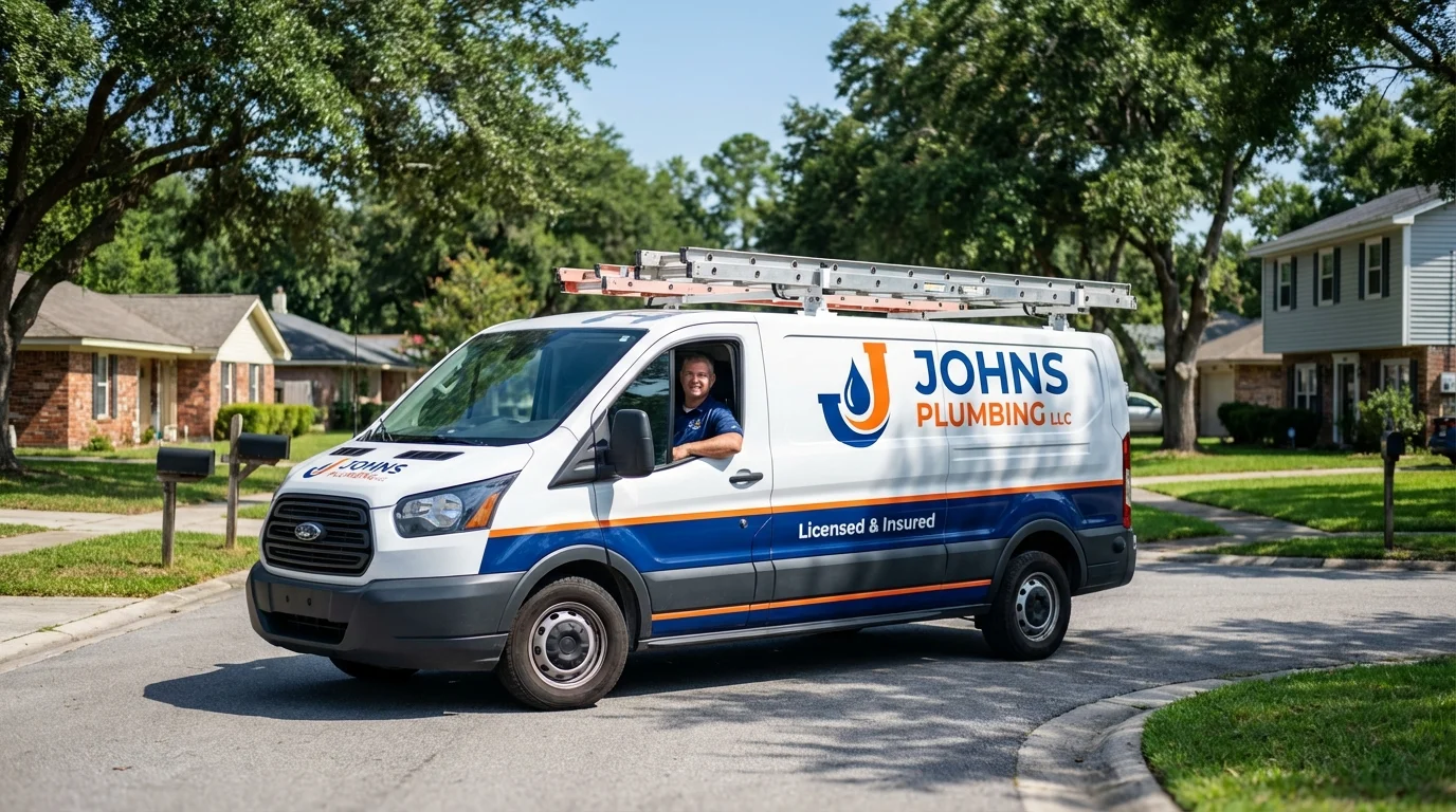 Johns Plumbing LLC service van in Morganville, NJ