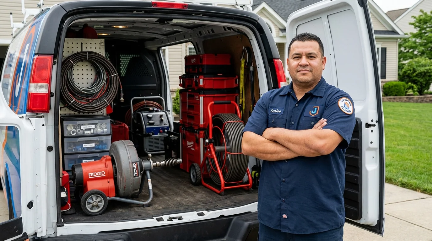 Professional drain cleaning equipment and Johns Plumbing LLC plumber in Morganville