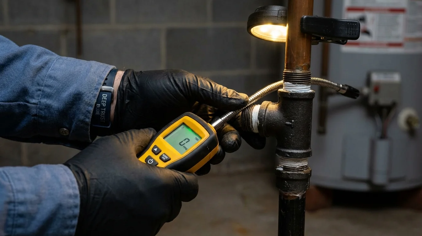 Gas leak detection with electronic sniffer by Johns Plumbing LLC in Morganville
