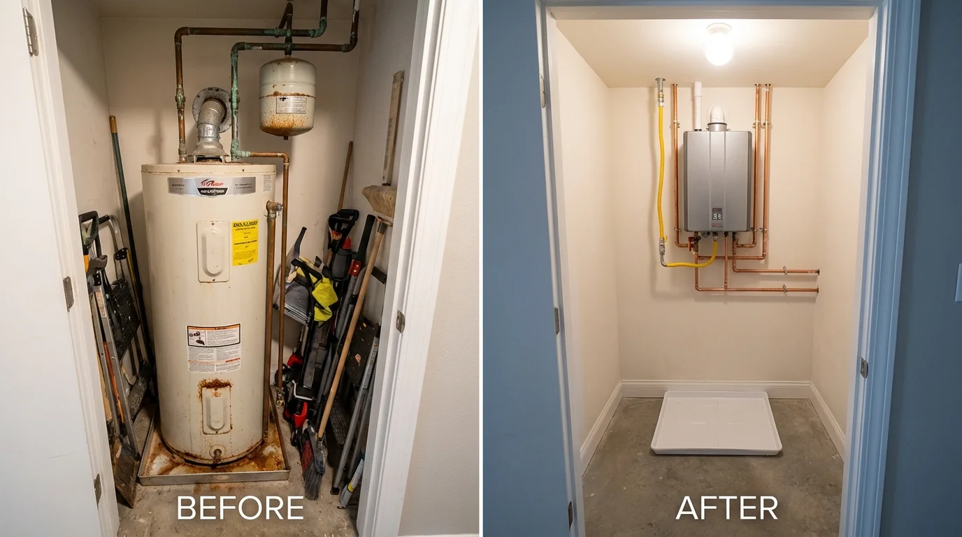Tank water heater versus wall-mounted tankless unit comparison for Morganville, NJ homeowners